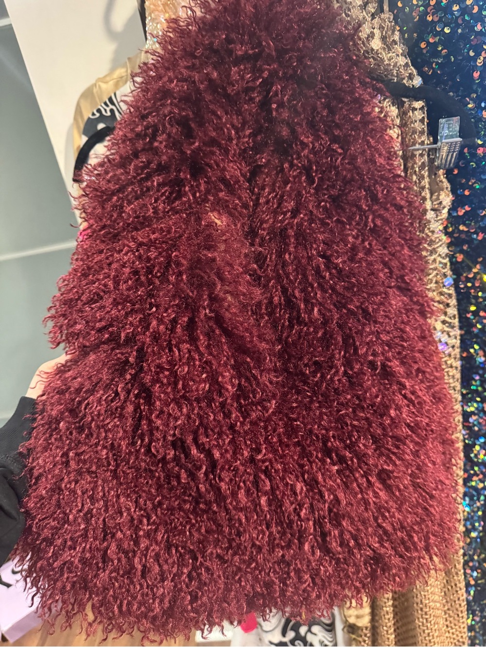 Plush Burgundy Faux Fur Shoulder Bag - Picture 5 of 5